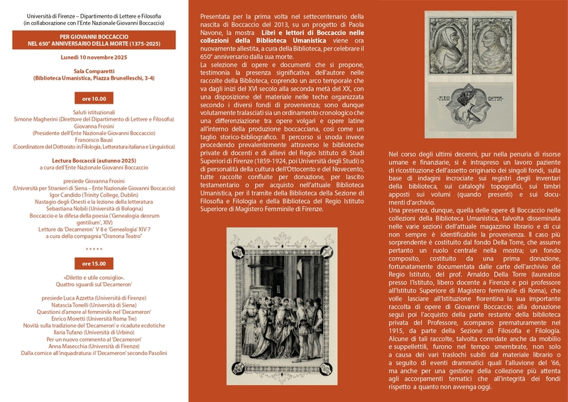 Libri e lettori di Boccaccio nelle collezioni della Biblioteca Umanistica