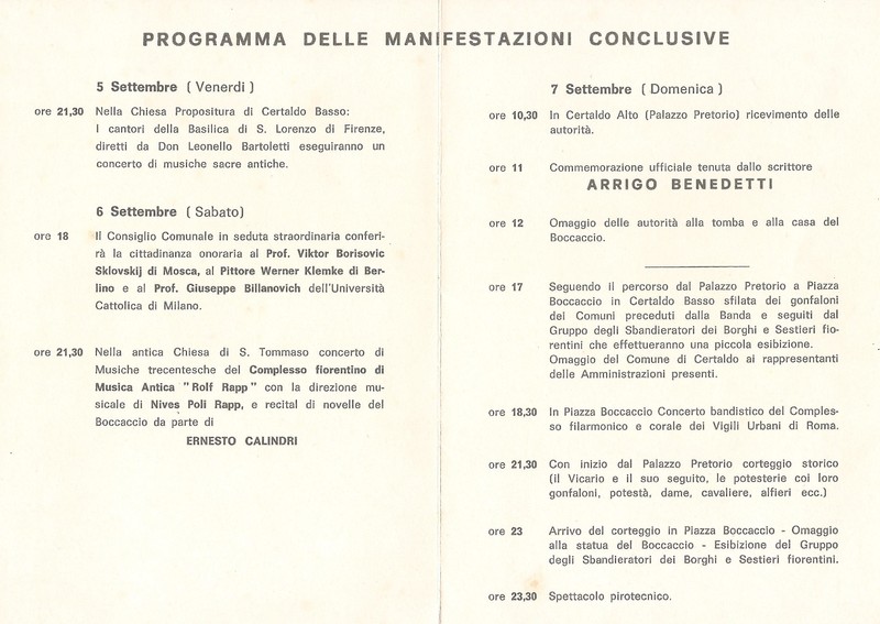 VI Centenario della morte di Giovanni Boccaccio -  Manifestazioni conclusive